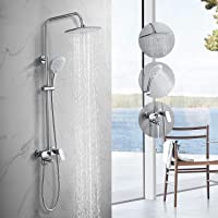 BONADE Columna de Ducha con Grifo- Redonda Conjunto de Ducha Altura Ajustable (83-113 cm)- Sistema de Ducha Latón con…